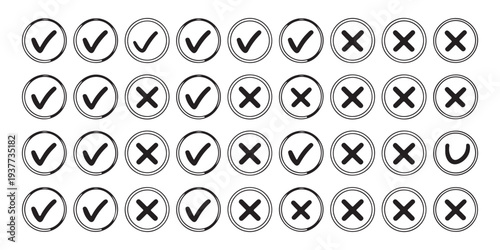 Check and cross mark icon set in circle. vector illustration for web, apps, or print