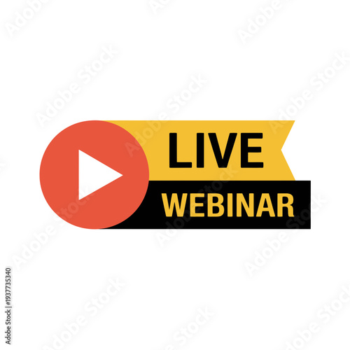 A live webinar logo with a play button and banner