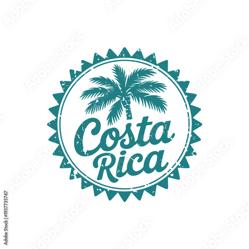 A teal circular badge featuring a palm tree and the text Costa Rica