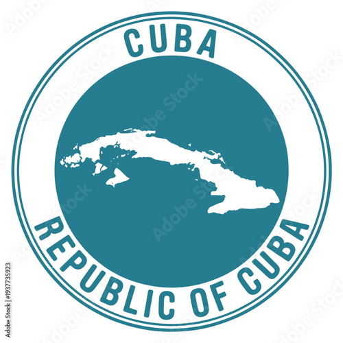 A circular emblem featuring a map of cuba and its national name
