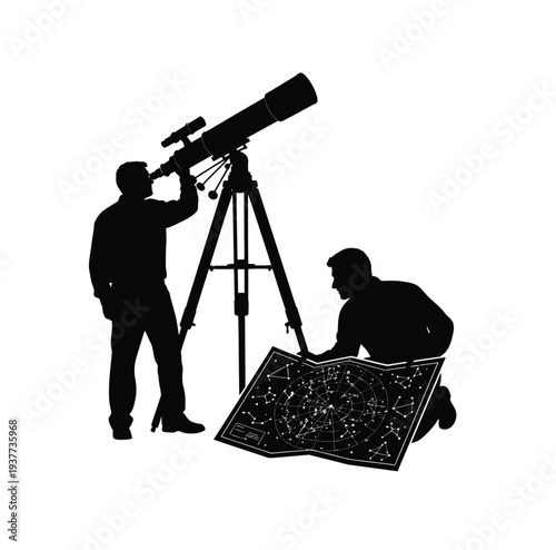 Professional cameraman silhouette with a digital camera and tripod equipment standing against a sunset black background