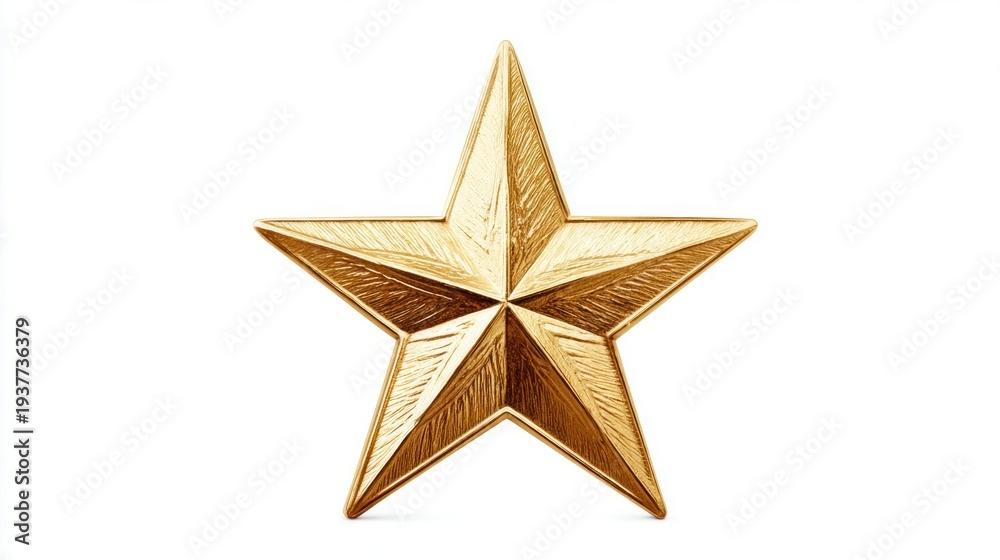 Obraz premium Shiny golden star award with textured surface on a clean white background