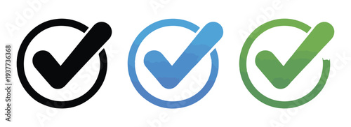 Three check mark icons with varying colors and textures inside a circular outline on white