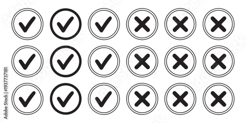 Checkmark and cross icons in circles on white background, representing confirmation and rejection
