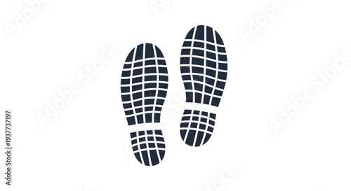 Simple black illustration of two footprints showing the tread pattern of a pair of shoes or sneakers on white background.