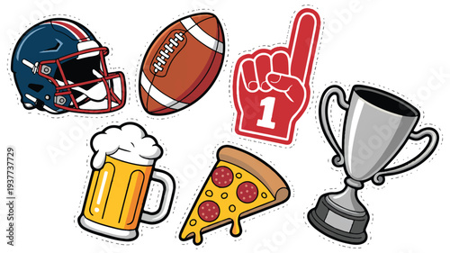 American football sports celebration with food and drink icons