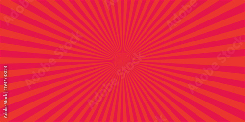 This abstract red sunburst background features a bright vector design with glowing orange rays and pink energy lines, creating a vibrant star burst wallpaper texture that radiates light and shine