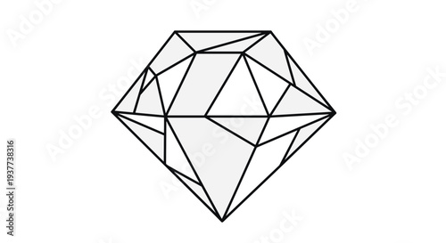 Geometric line art illustration of a polished diamond or gemstone showing various facets and light reflections.