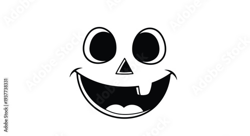 Smiling pumpkin face outline with a missing tooth for Halloween carved lantern decoration or festive stickers.