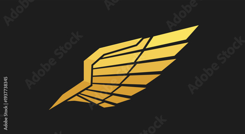 Stylized golden wing design on a black background representing flight, speed, and divine inspiration or power.