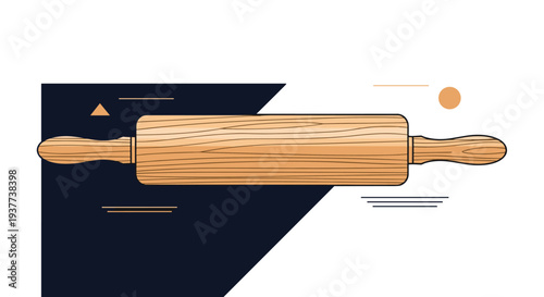 Wooden rolling pin for baking and cooking on a dark geometric background in a clean and modern flat vector style.