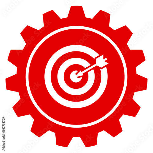 Zielscheibe mit Pfeil im roten Zahnrad Icon für Zielsetzung Marketing Strategie Einstellungen Vektor Grafik transparent png