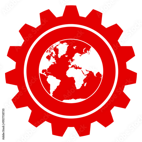 Globus Weltkarte im Zahnrad Icon für globale Einstellungen Internationalisierung Sprache Vektor Grafik transparent png