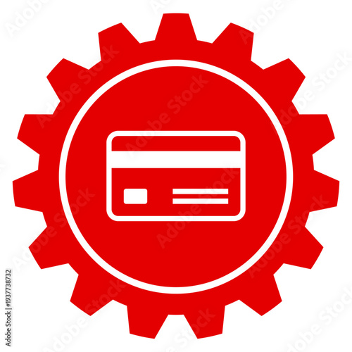 Roter Zahnrad Button mit Kreditkarte Icon für Bezahlung Finanzen Einstellungen Vektor Grafik Illustration transparent png isoliert