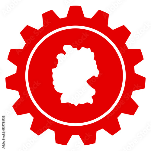 Deutschland Karte im roten Zahnrad Icon für regionale Einstellungen Standort Sprache Vektor Grafik transparent png Illustration