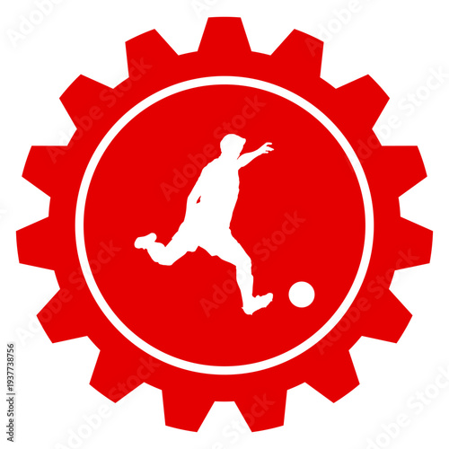 Fußballer beim Schuss im Zahnrad Icon für Sport Einstellungen Fußball Training Vektor Grafik Illustration transparent png