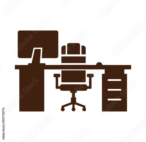 Office workstation with computer monitor chair and desk furniture