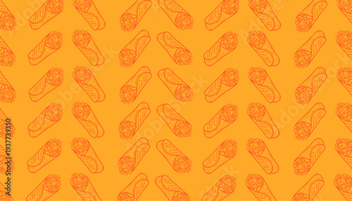 Shawarma Seamless Pattern. Middle Eastern Wrap Food Doodle Background. Hand Drawn Shawarma Vector Illustration.