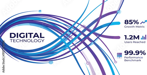 Digital Technology Infographic Showcasing Growth Metrics and User Engagement Statistics in a Modern Design