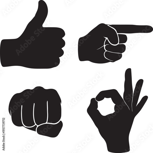  Collection of black hand silhouette gestures set