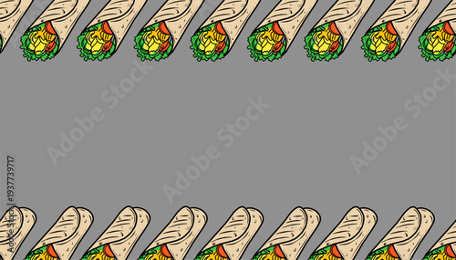 Shawarma background Pattern. Middle Eastern Wrap Food Doodle Background. Hand Drawn Shawarma Vector Illustration.