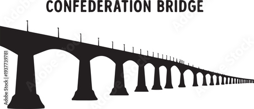 Confederation Bridge is one of the most famous bridges in Canada, black and white, white background