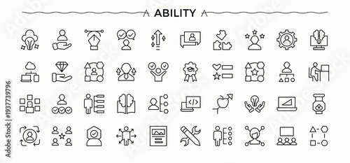 Ability line icon set. Communication icon set. Isolated icons. Related to skill, knowledge, intelligence, communication and more. Editable vector stroke.
