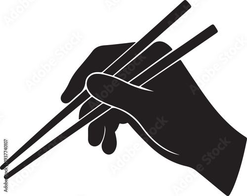 Hand holding chopsticks correctly vector art illustration