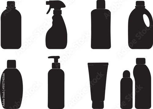 Plastic bottle container silhouette set isolated on white background