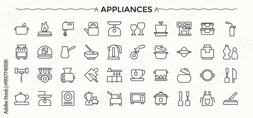 Appliances icon set. Dishwasher modern thin line style icons. Thin outline icons pack. Appliance modern icon set. Art and illustration.