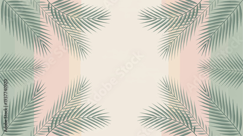 Palm leaves on pastel pink and green background tropical pattern natural texture serene atmosphere