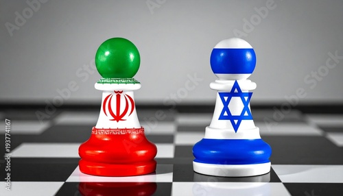 Israel and Iran chess pawns on board