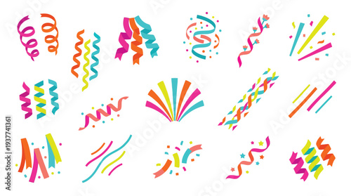 A vibrant collection of colorful confetti and streamers, perfect for celebrations and party decorations.