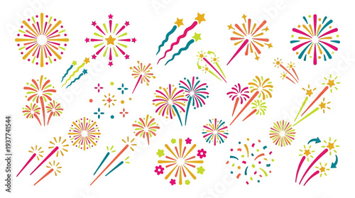 A vibrant collection of colorful fireworks and pyrotechnic displays, perfect for celebrating special occasions and holidays.