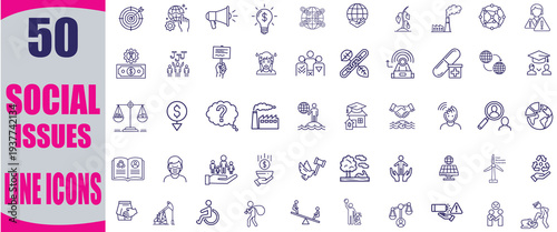 Social issues line icons set for community and environment eps 10