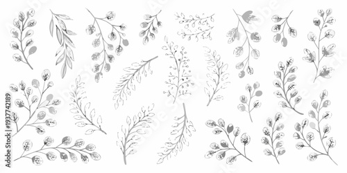 Delicate watercolor leaves and branches create a botanical pattern