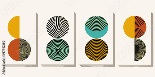 Abstract geometric shapes in a mid century modern style arrangement