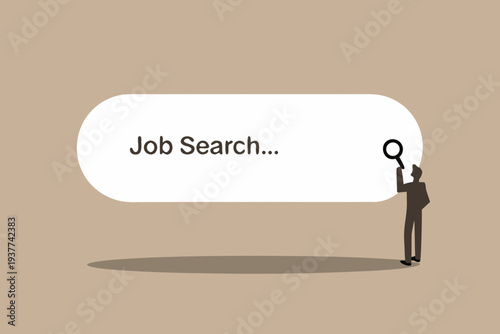 A silhouette searches for jobs with a magnifying glass and speech bubble