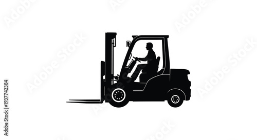 A black silhouette of a forklift with an operator showcasing industrial machinery and logistics silhouette high quality professional