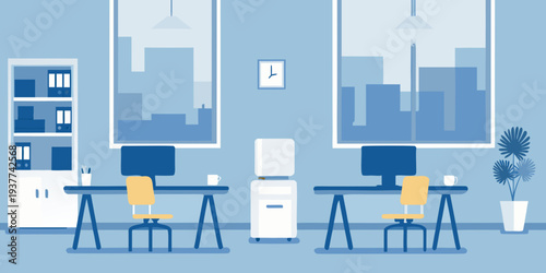 Minimalist office space with two workstations and a modern design