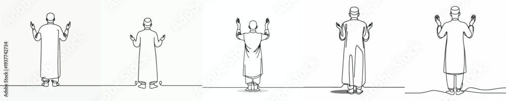 Fototapeta premium line art of a Muslim standing in prayer gesture back view