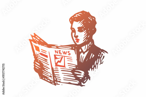 A retro illustration of a woman intently reading a newspaper