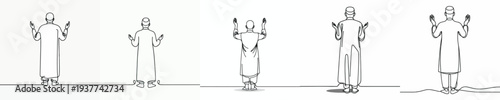 line art of a Muslim standing in prayer gesture back view
