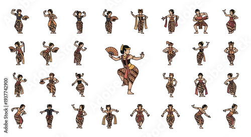Bharatanatyam Dance Poses Illustration Set.