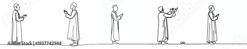 line art of a Muslim standing in prayer gesture side view