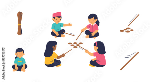 Children Playing with Musical Sticks.