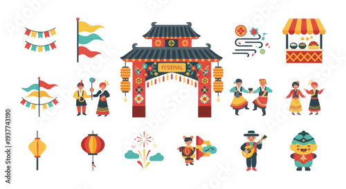 Chinese Cultural Festival Elements Illustration.