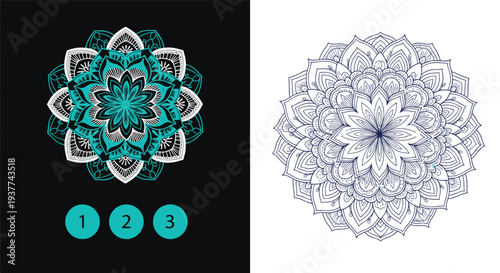 Decorative Mandala Flower Vector Set Featuring Intricate Geometric Patterns for Yoga, Meditation, Henna, Tattoo, and Coloring Designs