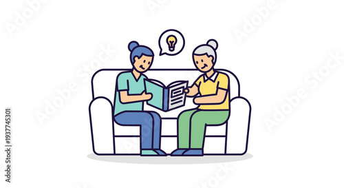 Family Reading Education and Learning Together Illustration