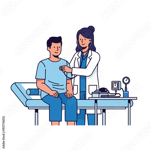 Healthcare professional checking patient blood pressure in clinic